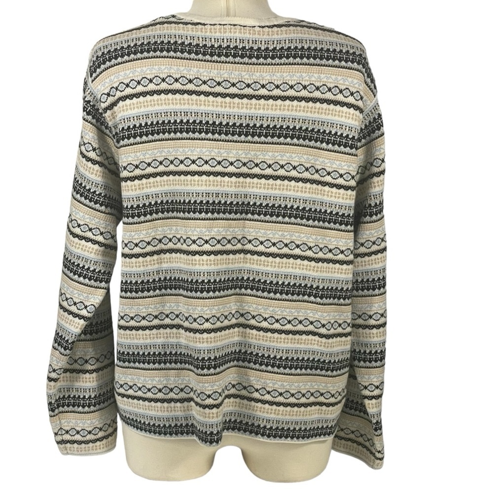 Vintage Talbots 100% Cotton Fair Isle Striped Cardigan Sweater Sz XL - Picture 6 of 10